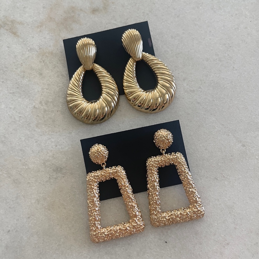 🔥4/$20 🆕 SET Gold plated door knocker earrings oval rectangle hypoallergenic